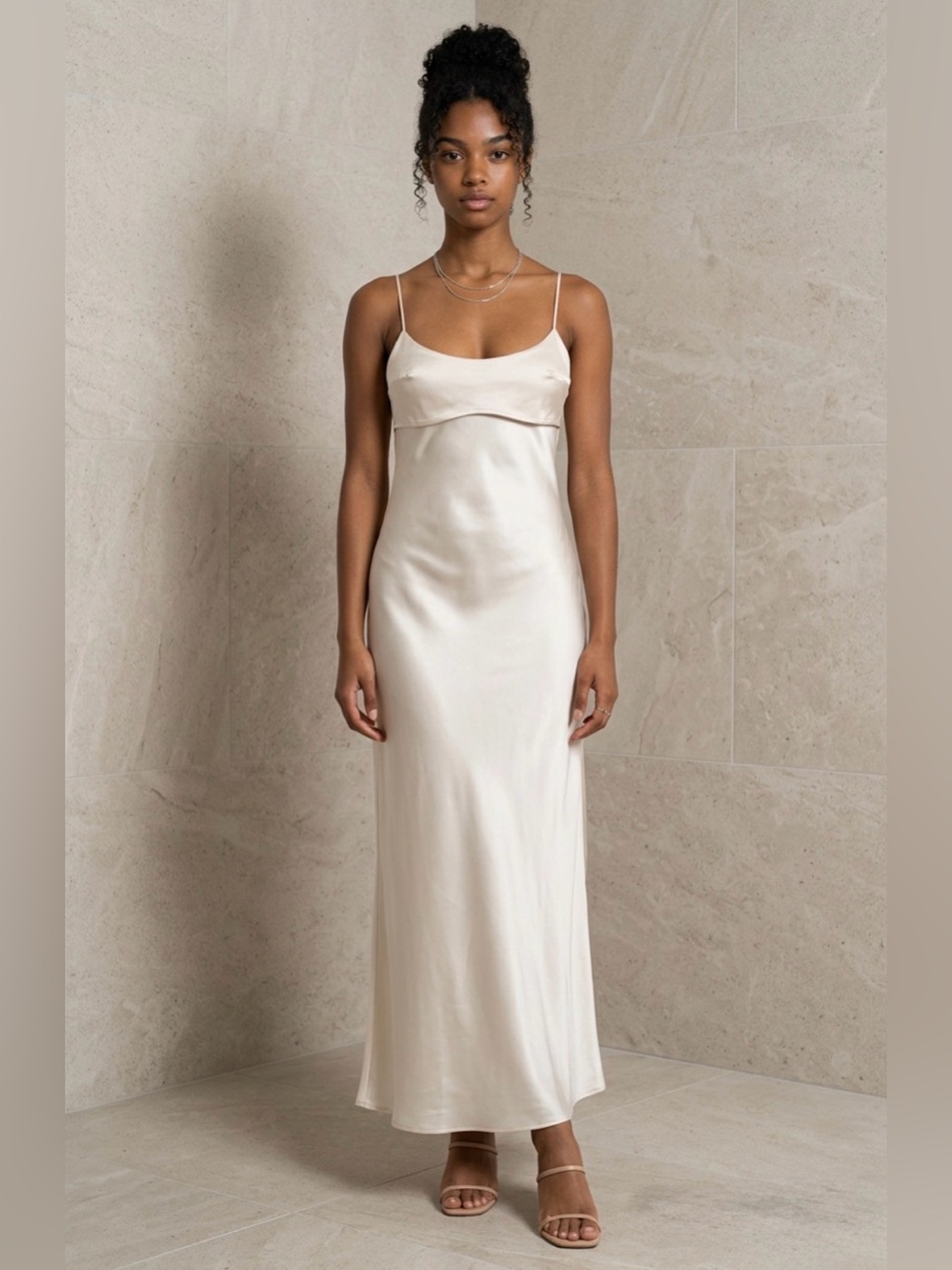 Fashion Nova Satin Going Out Dress Cream Size L